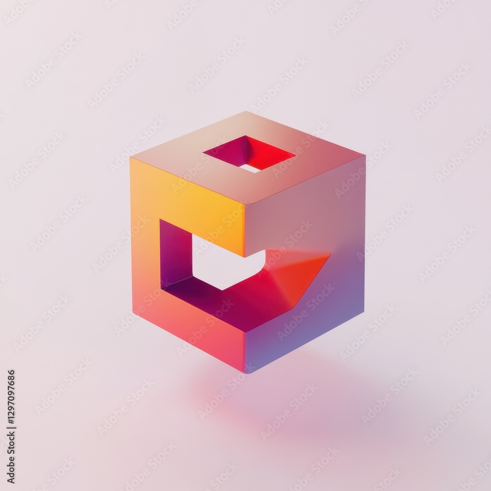 Poster a vibrant, abstract cube with gradient colors creating a 3d effect.
