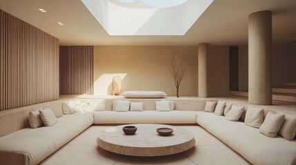 Modern Interior with Sunken Seating and Skylight