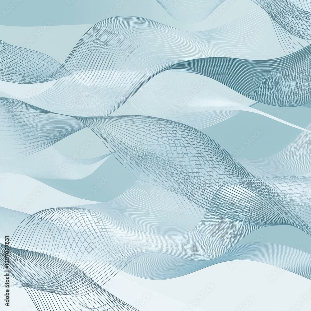 Poster elegant flowing waves in soft blue tones create a serene and calming abstract design.