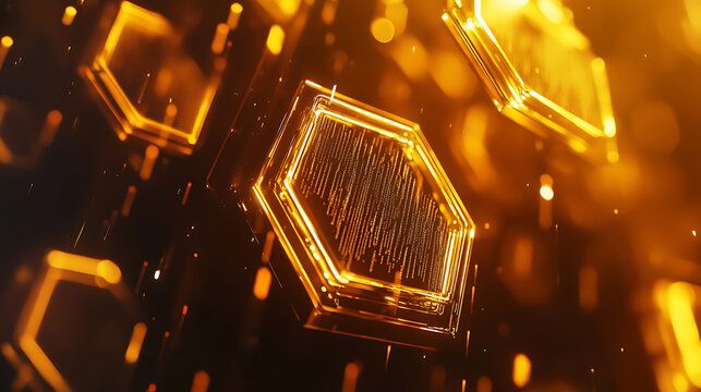 Abstract Golden Hexagon Digital Art Futuristic Tech Design Background