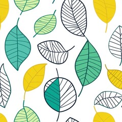 Vibrant, colorful leaves pattern in shades of green and yellow on a white background, perfect for nature-inspired designs.