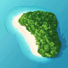 Obraz premium Lush green tropical island with sandy beach surrounded by crystal-clear blue waters.