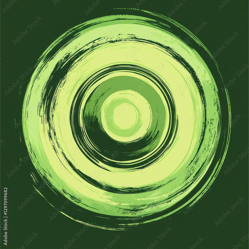 Poster abstract green circular pattern on a dark green background, creating a sense of depth and movement.