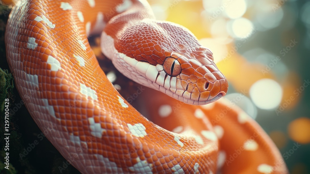 Poster a close-up shot of a snake wrapped around the trunk of a tree