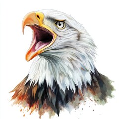 Fototapeta premium A striking illustration of a majestic bald eagle with a fierce expression, showcasing its vibrant feathers.