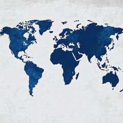 A textured world map featuring a deep blue design against a light background.