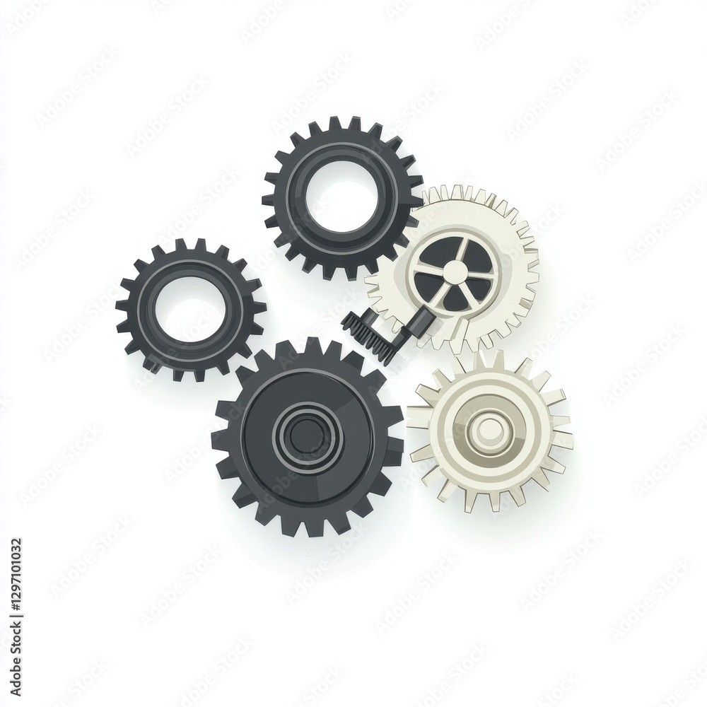 Aufkleber a set of interlocking gears in various shades, symbolizing mechanical engineering and teamwork.