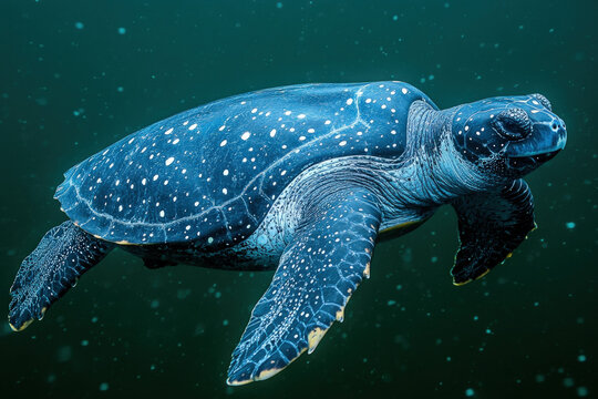 A leatherback sea turtle (Dermochelys coriacea) in the ocean, detailed and majestic, underwater setting