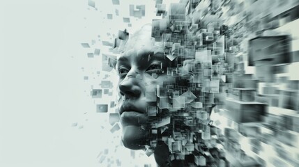 Woman's Face Dissolving into Cubes