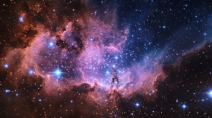 Vibrant nebula and stars are presented in beautiful interstellar patterns
