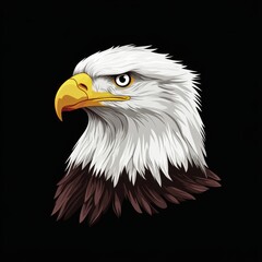 Obraz premium A striking illustration of a bald eagle's head, showcasing its majestic features against a black background.