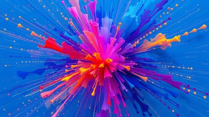 Vibrant Colorful Paint Explosion On Blue Backgrounds Used For Graphics Design And Illustrations