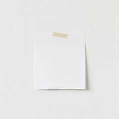 Blank paper note with adhesive tape on a white background, perfect for reminders, messages, and office use.