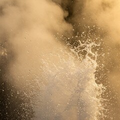 Spray of water droplets in the air, creating a misty fog effect.