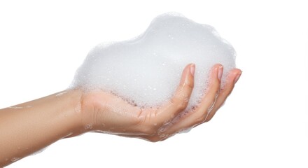 Fototapeta premium A Handful of Creamy, Luxurious Foam: Soft, White Bubbles in a Gentle Embrace