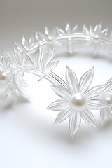 Delicate Floral Headpiece Featuring Translucent Petals and Pearl Accents