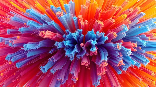 Abstract Colorful Burst Of Energy Vivid Red Orange Pink And Blue Lines And Shapes.