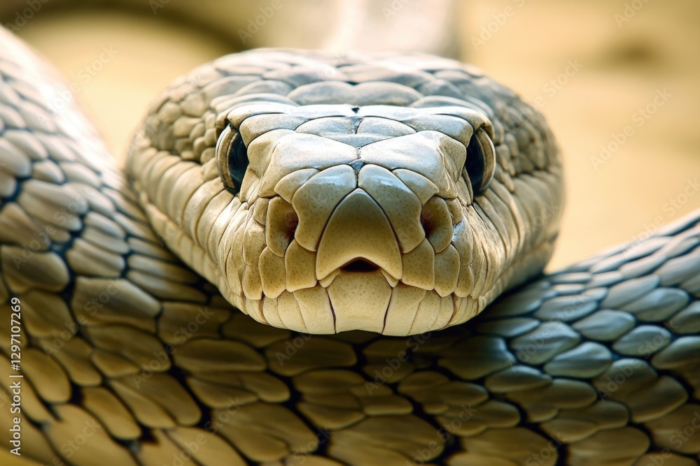 Poster a close-up image of a snake's head showing its features and textures