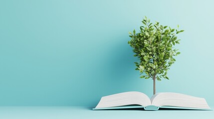 Growth through knowledge a book with a tree nature's embrace minimalist setting inspirational concept