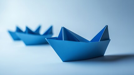 A single blue paper boat in a studio setting illustrating the concept of leadership