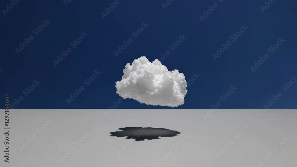 Poster minimalist video concept with a single cloud floating above a flat surface. captured from a low angl
