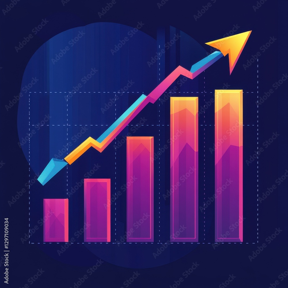 Poster dynamic bar graph with colorful growth trend showcasing success in business analytics.