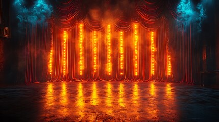 Obraz premium Illuminated Stage Curtains Await The Show