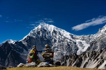 Beautiful Mt. Langtang Lirung Mountain View from Yala Base Camp in Himalayas of Nepal with clear sky