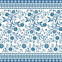 vintage blue floral seamless pattern with detailed border for artistic textile and backgrounds
