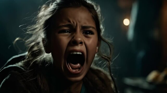 portrait of a young girl screaming
