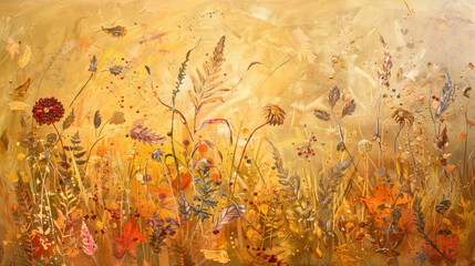 Naklejka premium autumn meadow is filled with maigc of golden leaves