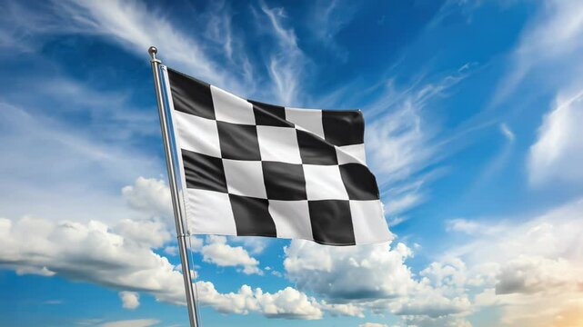 checkered flag on blue sky background