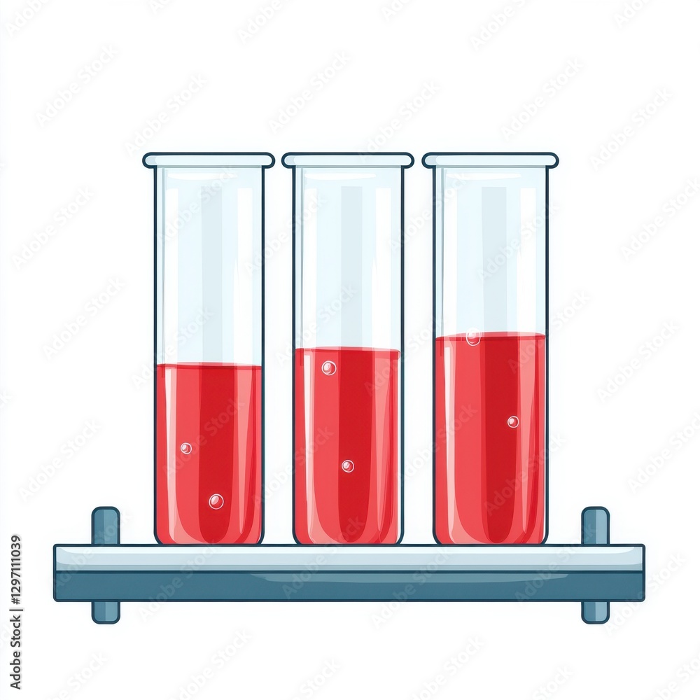 Poster three test tubes filled with red liquid, showcasing a scientific experiment in a laboratory setting.