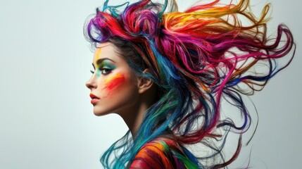 Naklejka premium Vibrant Colorful Hair and Makeup Portrait