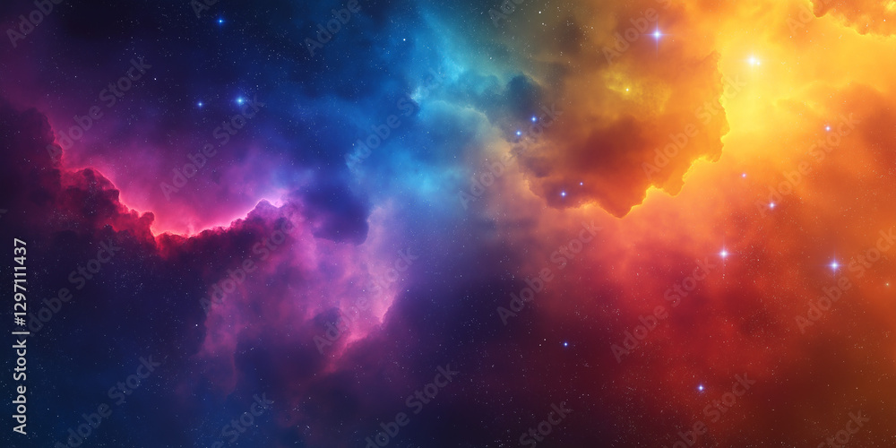 Poster a vibrant nebula swirls with cosmic colors, creating a mesmerizing and abstract celestial scene
