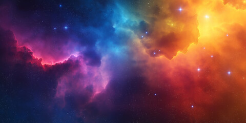 A vibrant nebula swirls with cosmic colors, creating a mesmerizing and abstract celestial scene