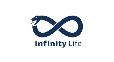 Infinity Life Logo: Dark Blue Snake Forming an Infinity Symbol with Text "Infinity Life" on a White Background