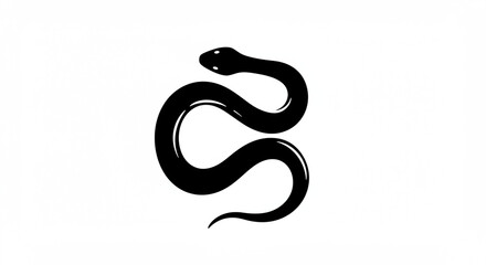 Stylized Black Snake Illustration: Simple Silhouette of a Curvy Serpent on a White Background