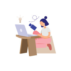 Creative Girl Working on Laptop Vector Illustration