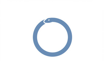 Minimalist Blue Ouroboros: Simple Snake Circle Design, Symbol of Eternity and Cycle, on a White Background



