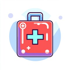 Obraz premium Stylized red first aid kit with a mint green cross, set against a light blue background.