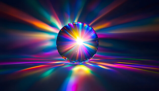 Blurred rainbow refraction overlay effect. Light lens prism effect on black background. Holographic reflection, crystal flare leak shadow overlay. Colorful rainbow disco ball light leaks texture