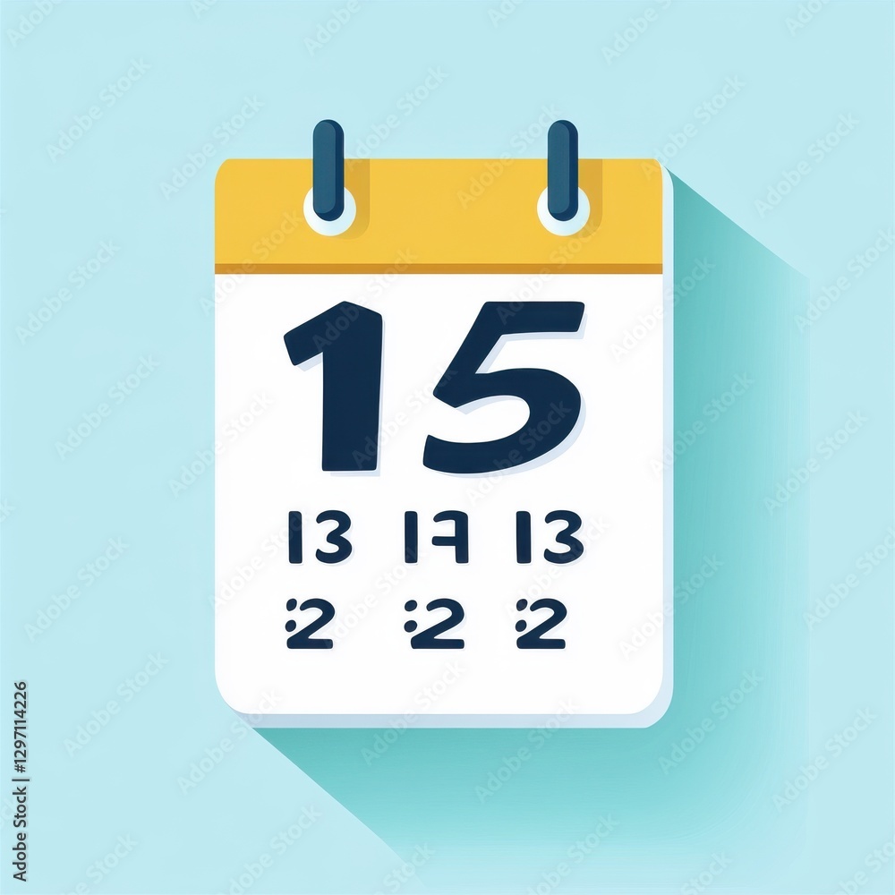 Poster a simple, colorful calendar page displaying the date 15 in a fun design.