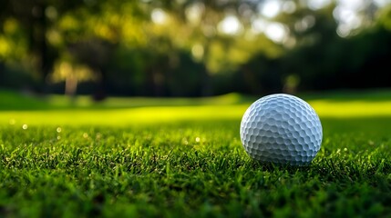 Obraz premium Golf Ball on Manicured Fairway for Sports Competition Advertising