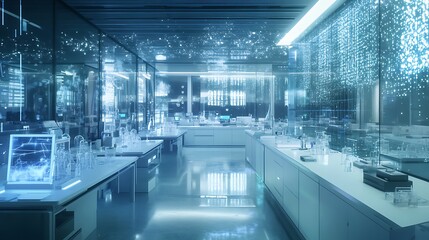 Obraz premium Futuristic chemistry lab with advanced digital tools and innovative research