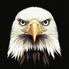 Fototapeta premium A striking illustration of a bald eagle, showcasing its fierce expression and detailed plumage.