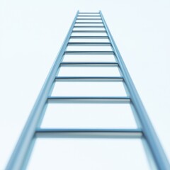 A sleek metallic ladder stretches upward against a bright, ethereal backdrop.