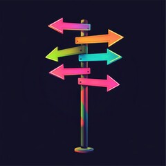 Colorful directional arrows on a pole against a dark background, symbolizing choices and possibilities.