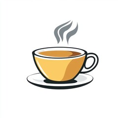 Obraz premium A vibrant yellow cup of steaming coffee on a sleek white saucer, exuding warmth and comfort.
