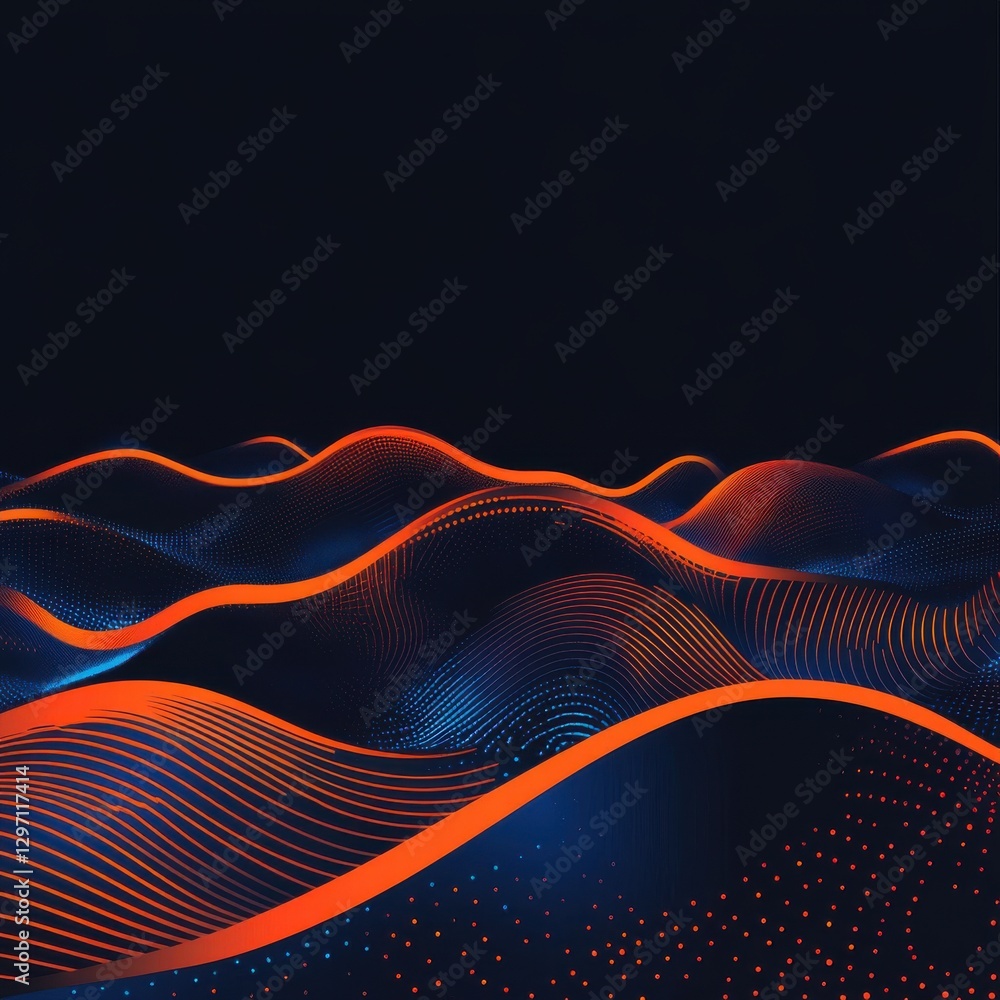 Poster abstract waves in vibrant orange and deep blue tones create a dynamic visual landscape.